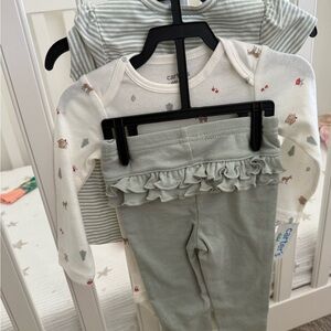 Carter's Sage Green Ruffle Leggings & Woodland Print Onesie Set